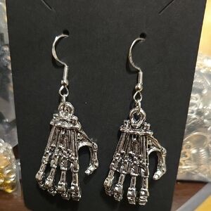 Silver Skeleton Hand Earrings